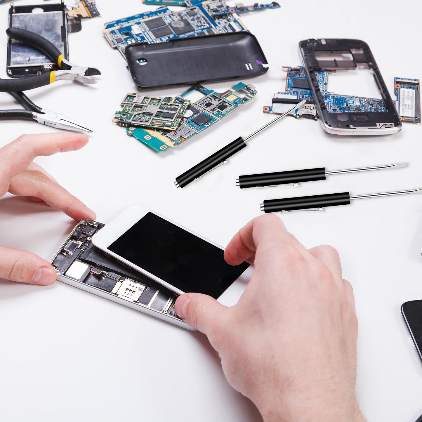 6 Pcs Pocket Screwdriver Mini Tops and Pocket Screwdrivers with Magnet Pocket Screwdriver for Mechanical Electrician Technician Repair Tool (Black)