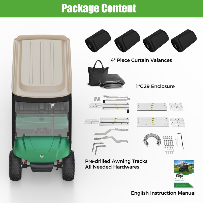 10L0L 3-Sided Track Style Golf Cart Enclosure fit 2 Passenger Yamaha G29, 600D Oxford Cloth Rain Shelter Cover with Aluminum Pre-Drilled Track,3 Sides Roll Up,Waterproof and UV Protection(Black)