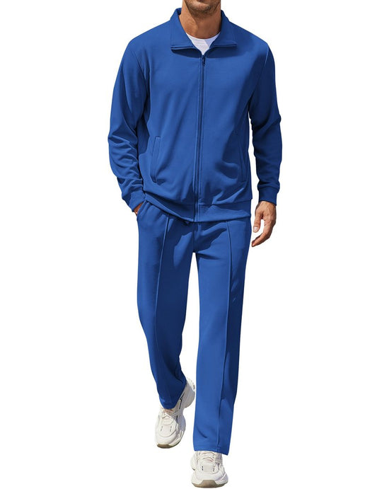 COOFANDY Blue Sweatsuit Mens Athletic Track Suits 2 Piece Set Plus Size Track Suit Long Sleeve Running Fashion Set