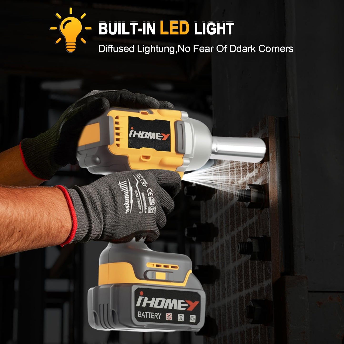 Cordless impact Wrenches - 590Ft-lbs (800N.m) Brushless 1/2 inch Impact Wrench, 3300RPM High Torque Impact Gun, 2 Battery, Charger & 5 Sockets, Power Impact Wrench for Car Home