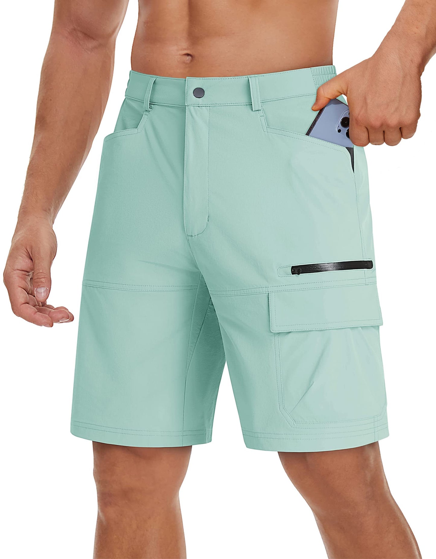 TACVASEN Mens Shorts 10" Dress Golf Outdoor Lightweight Quick Dry Summer Casual Fishing Travel Shorts with Zipper Pockets Lake Blue 40
