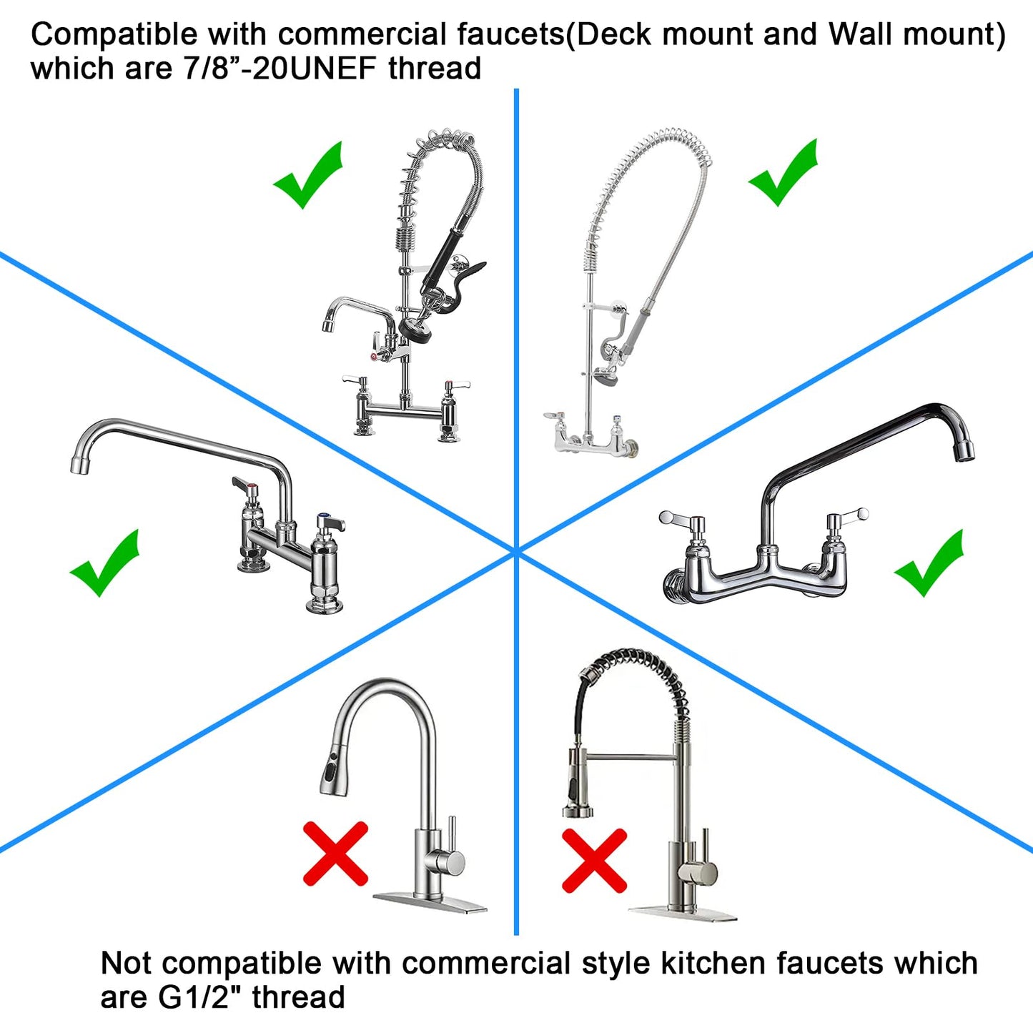 Pre Rinse Spray Valve with 60'' Stainless Hose Commercial Sink Faucet with Sprayer Nozzle Head with Flexible Hose Replacement Kit for Dishwasher Restaurant Wall Mount Kitchen Industrial- Gray