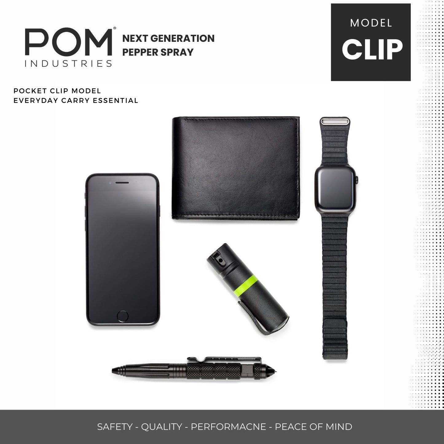 POM Pepper Spray Combo Pack Clip & Keychain - Maximum Strength OC Spray Self Defense- Tactical Compact & Safe Design - 25 Bursts & 10 ft Range - Stream Spray Pattern Grey and Lime