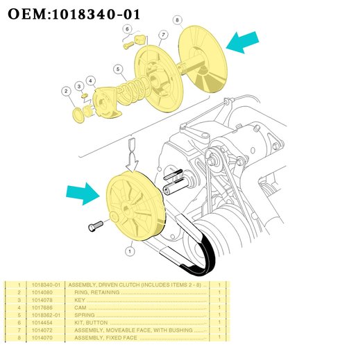 10L0L Secondary Driven Clutch 101834001 5701 Replacement for Club Car DS & Precedent 4-Cycle Gas Golf Cart 1997-2018, Carryall Turf XRT 1997-up, Pioneer 2001-2004