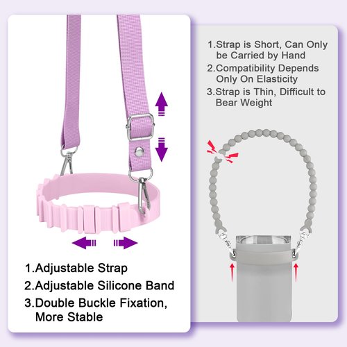 Fumcsy Water Bottle Holder with Strap for Stanley Cup Accessories,Adjustable Shoulder Strap Compatible with Stanley Tumbler,Owala,Hydroflask, YETI and More (Purple)