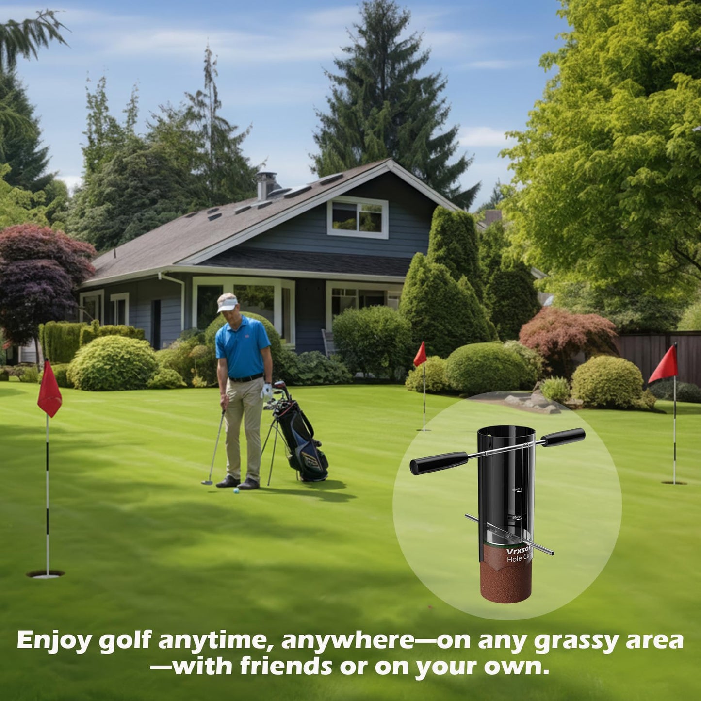 Portable Golf Hole Cutter - Professional 4Inch & 6Inch USGA Standard Tool, Detachable Handle for Easy Storage & Carrying, Create Perfect Putting Greens in Backyard/Garden