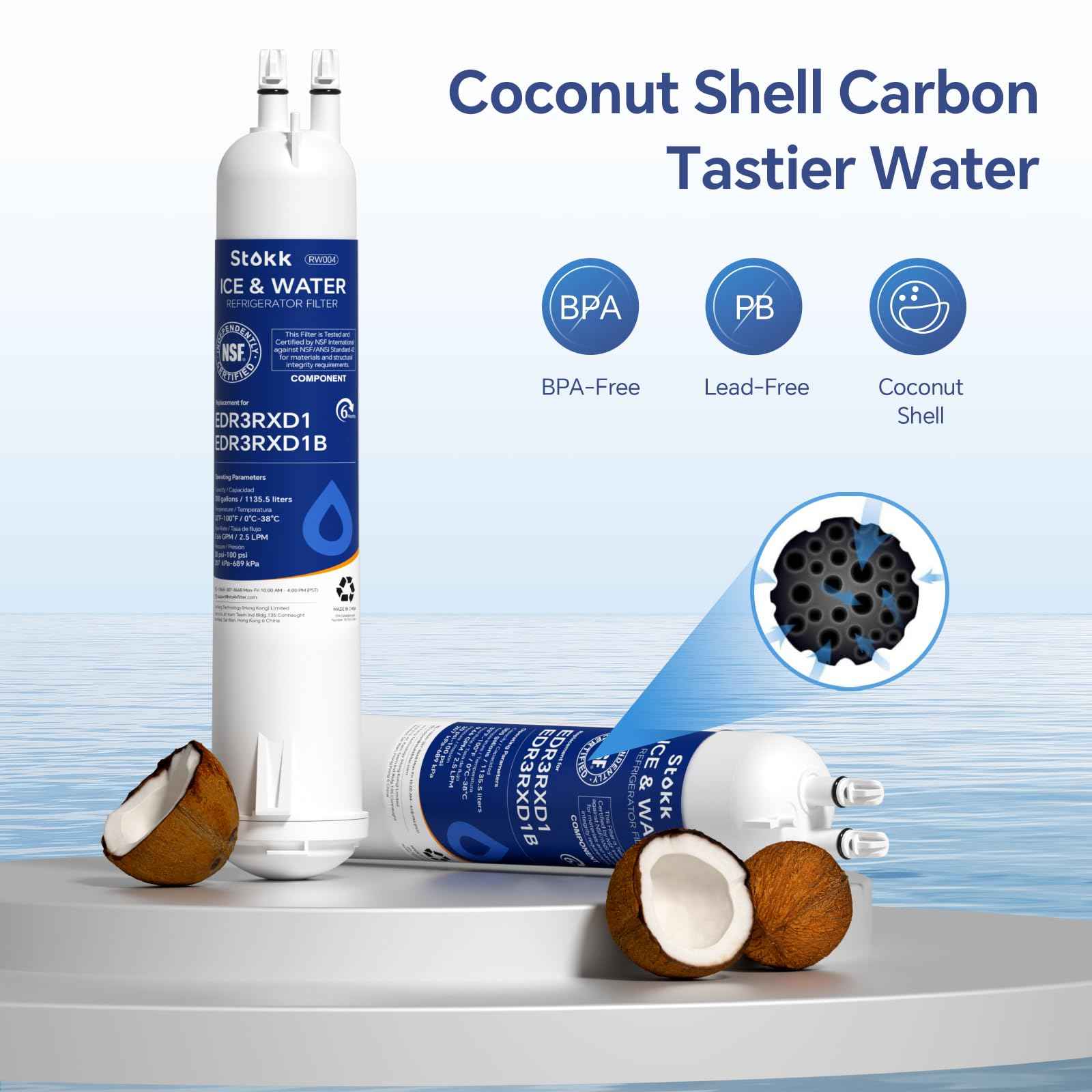 Stokk EDR3RXD1 Replacement Compatible with Whirlpool Everydrop Filter 3, EDR3RXD1B, 4396841, 4396710, 46-9083, 46-9030, RW004 Refrigerator Water Filter, 3 Pack