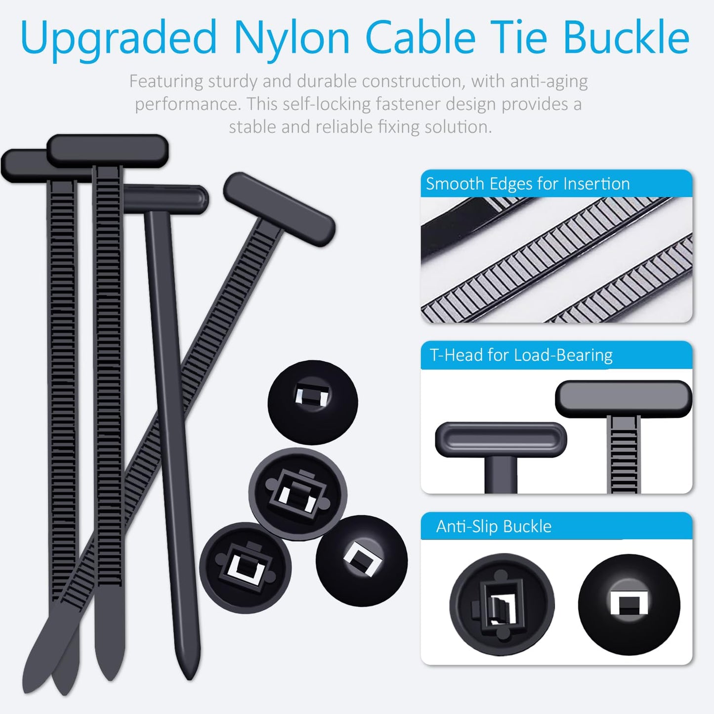 2026 Upgraded Nylon Universal Cable Tie Buckle, Heavy Duty Self-Locking Rivet Zip Ties, Multifunctional Cable Tie Buckle for Car Daily Repair, Home, Office, Garden, Workshop(100Pcs)