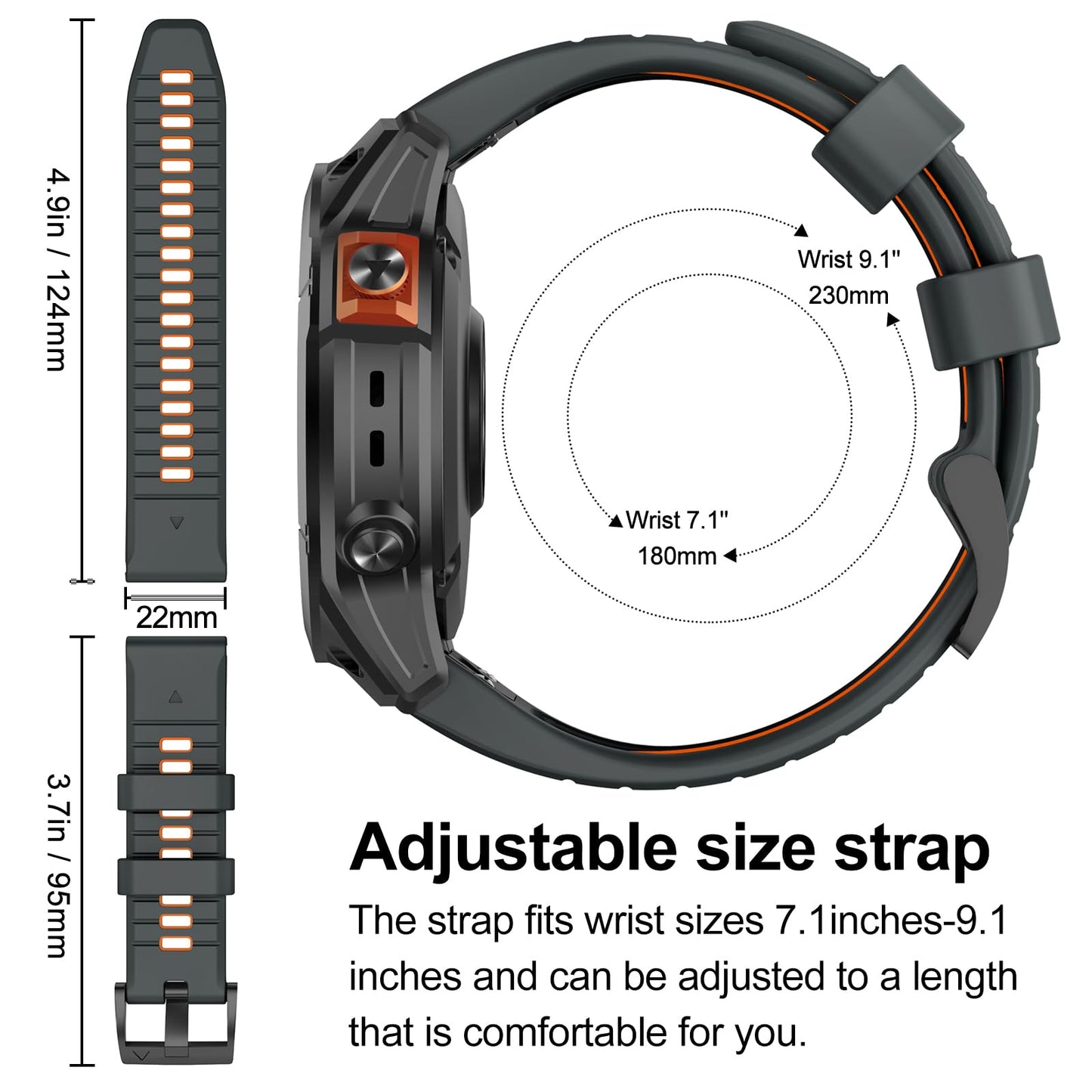 MYSNBKN Compatible with Fenix 7 Band,22mm Easy-fit Silicone Watch Strap Wristbands Replacement for Garmin Fenix 5/Fenix 5 Plus/Fenix 6/Fenix 6 Pro/Fenix 7 Pro/Forerunner 935/Forerunner945/Approach S60