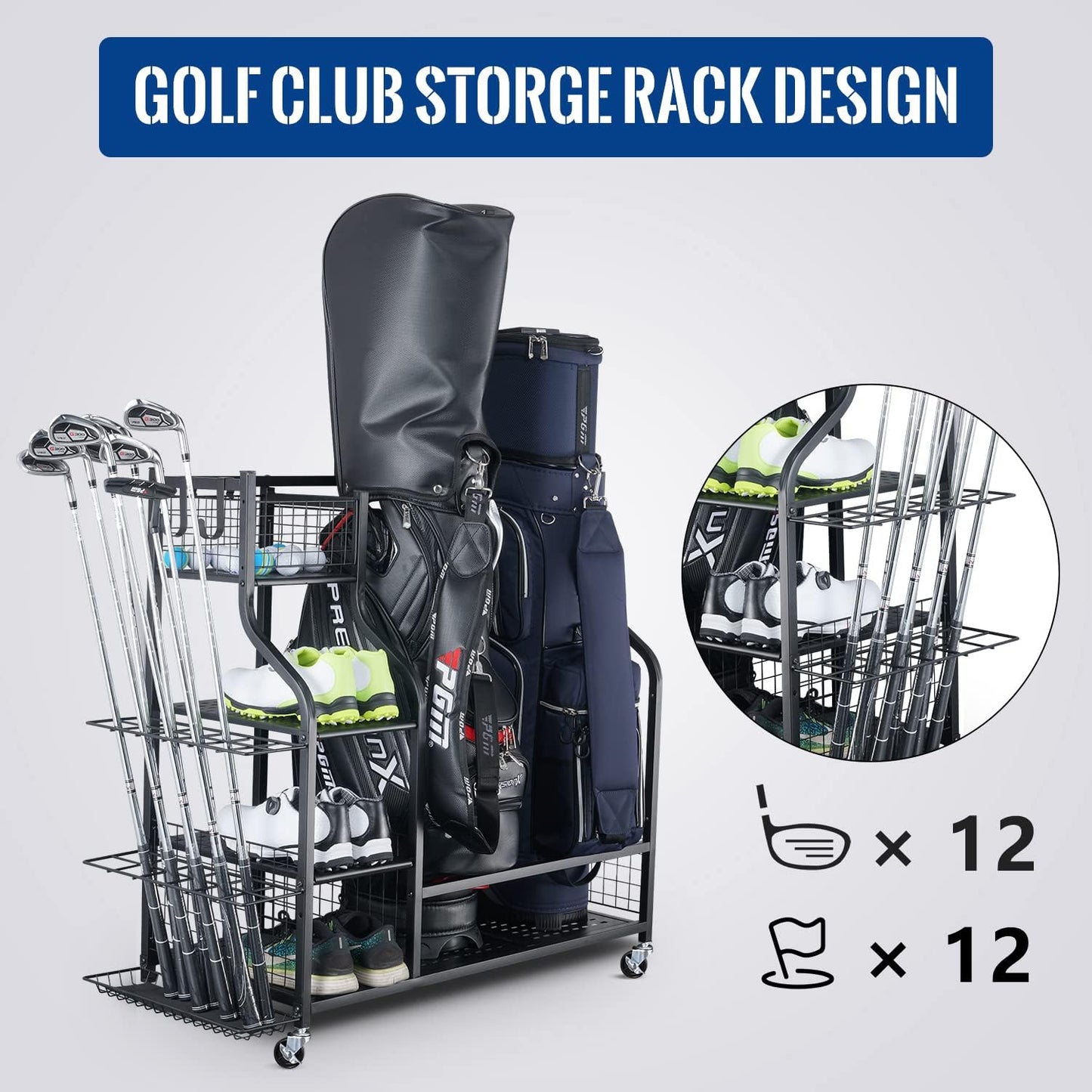 Mythinglogic Garage Sports Equipment Organizer - Large Capacity Ball Storage with Hooks & Baskets