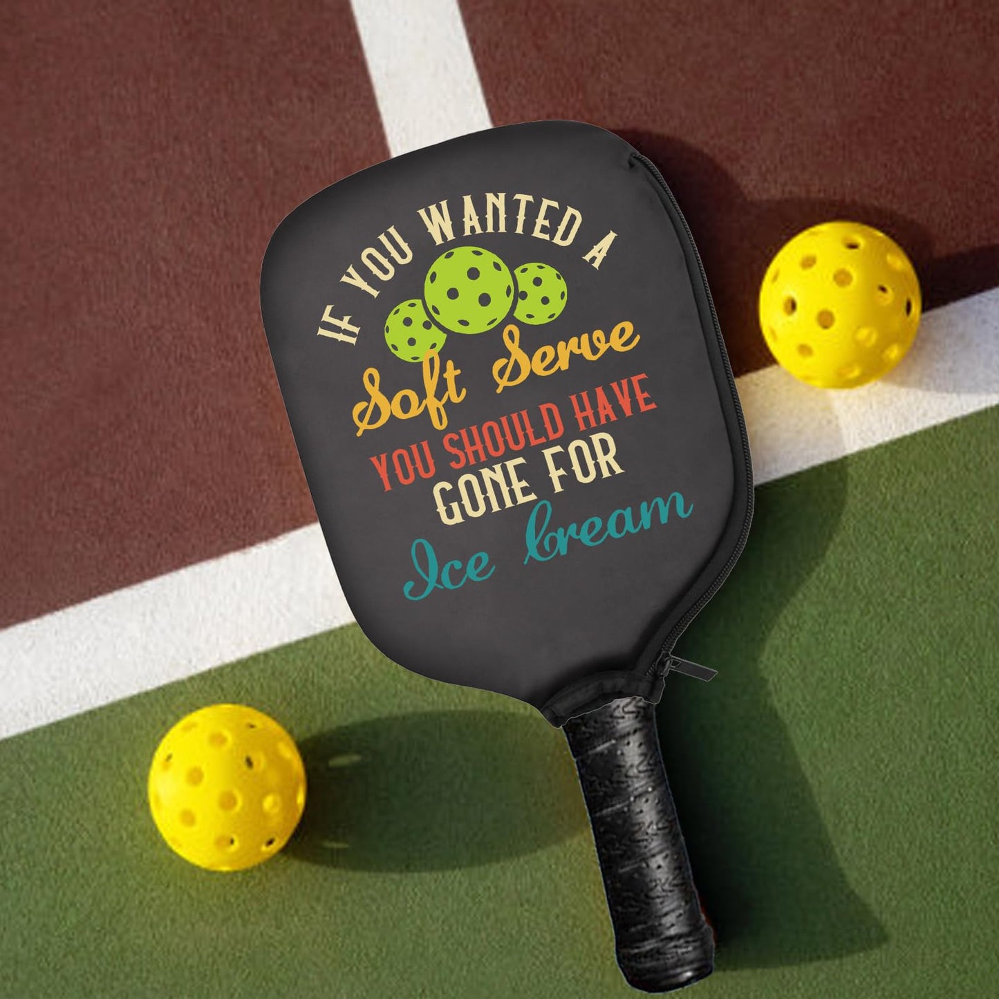 PWHAOO 2PC If You're Looking for A Soft Serve Go Get Ice Cream Pickleball Paddle Covers Funny Pickleball Paddle Pouch Gift (Get Ice Cream Paddle)