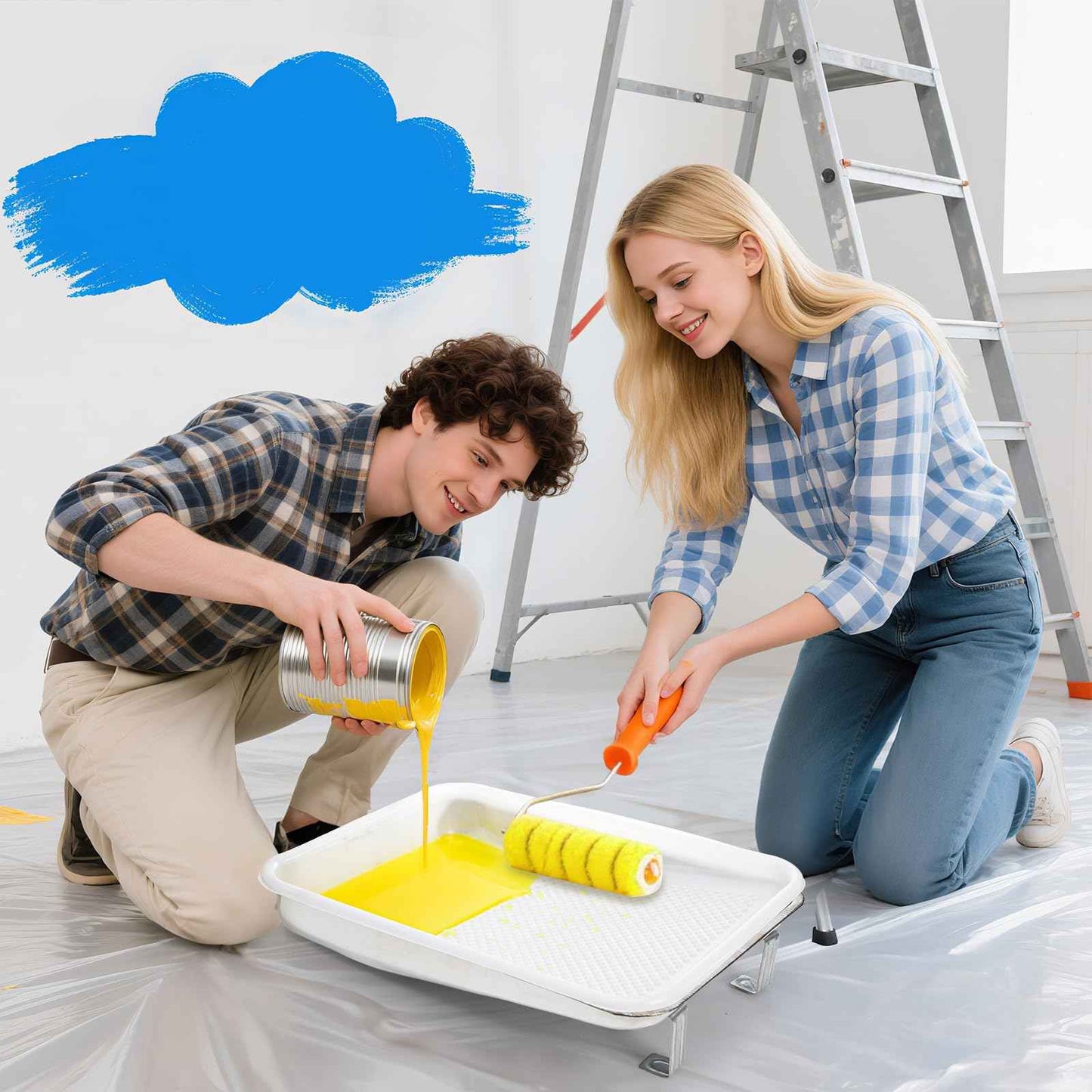 Jucoan 9 Inch Paint Tray and Liners Set, 20 Pcs Plastic Paint Tray Liners and 1 Pc Metal Paint Roller Tray, Easy to Clean Paint Pan with Disposable Paint Pan Liners for for DIY Home Wall Painting