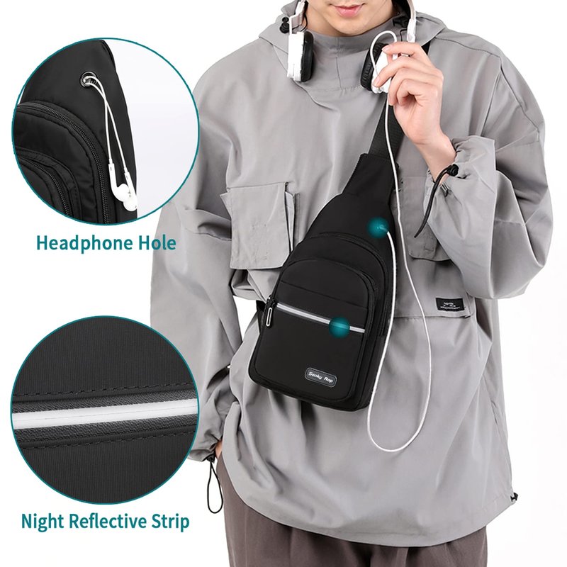 Seoky Rop Sling Bag Crossbody Backpack for Men Women Multipurpose Chest Shoulder Bag for Travel Hiking Daypack Black