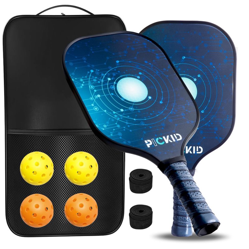 PICKID Carbon Fiber Pickleball Paddles Set of 2, 4 Balls, Ultra Cushion Grip, Gifts for Beginners & Pros