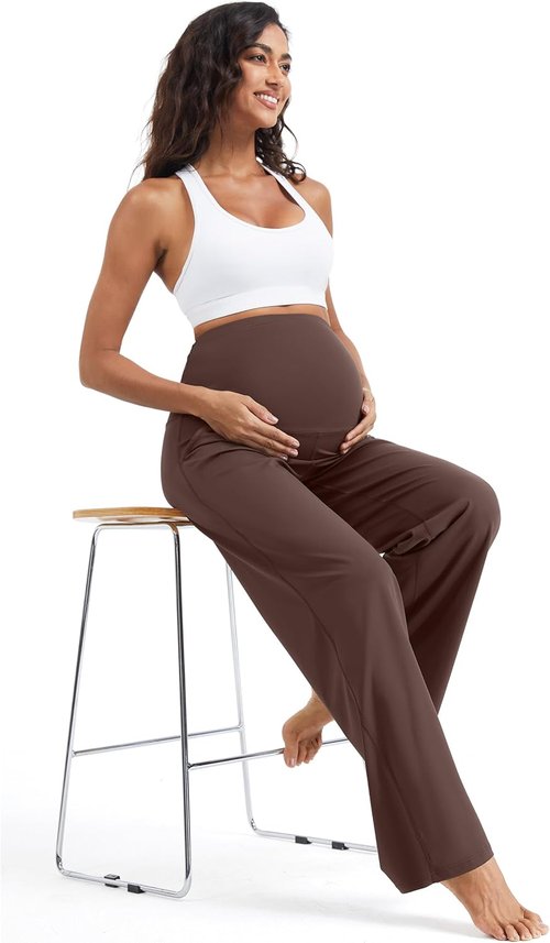 MathCat Women's Maternity Yoga Pants - Over The Belly Wide Leg Design | Soft & Stretchy Comfort