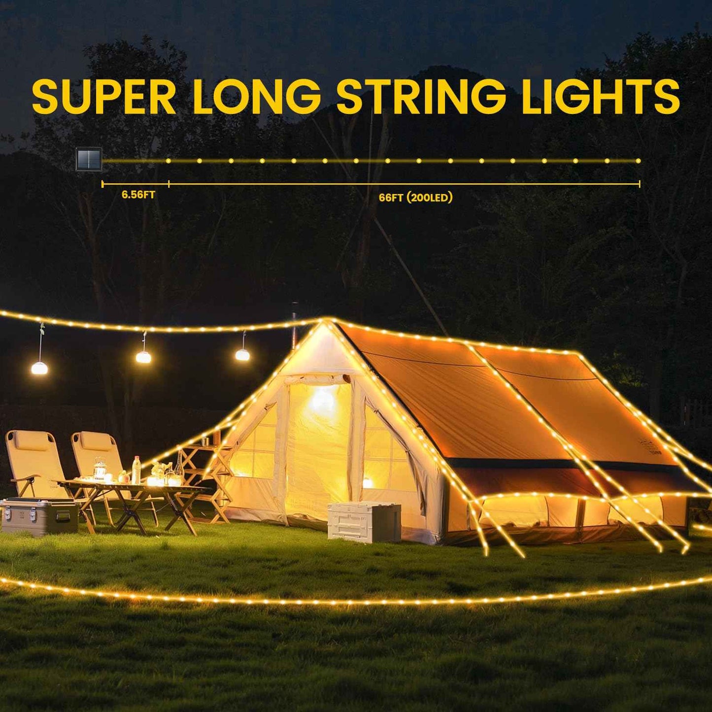 200 LED Solar Rope Lights Outdoor, 66FT Solar String Lights Indoor Waterproof Solar Powered Trampoline Light Clear Tube Pool Light for Camping Fence Yard Walkway Path Garden Outside Decor(Warm White)