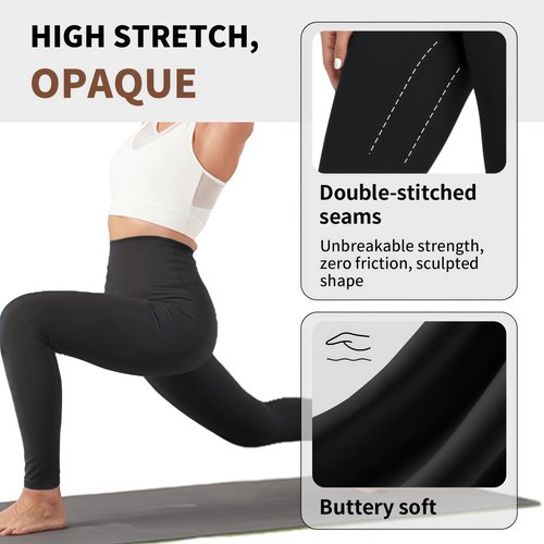 High Waisted Buttery Soft Leggings for Women-Butt Lifting No Front Seam Tummy Control Workout Gym Yoga Pants with Pocket Black-M