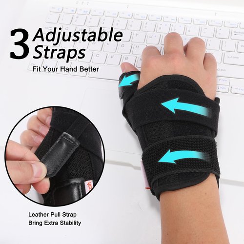Alcpash Thumb Brace Right Hand or Left Hand for Arthritis Pain and Support 2 Pcs, Adjustable Trigger Thumb Splint Support for De Quervains Tenosynovitis CMC Sprains (Black M)