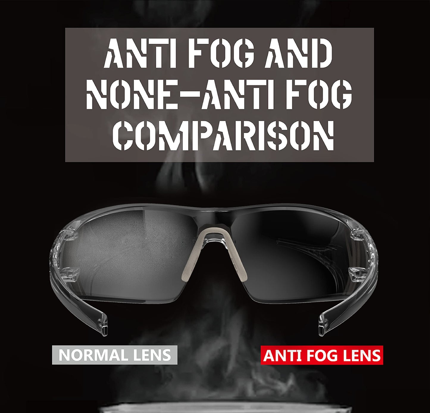 HUNTERSKY HTS S2491 Lightweight Protective Anti Fog Wrap-Around Clear Shooting Safety Glasses with rubber nose pad ANSI Z87.1 Scratch Resistant 2PK