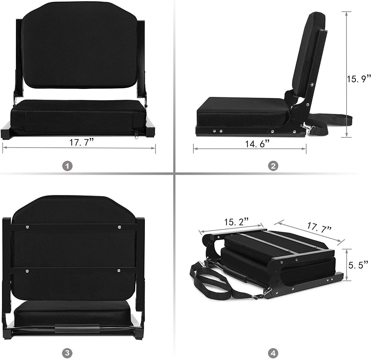 Ultra Comfy Stadium Seats by [Brand Name] - Padded Foam Bleacher Chairs with Back Support | Portable Black