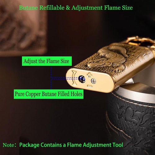 Torch Lighter, Relief Wolf Design Magic Dual Flame Lighter with Adjusting FlameTool, Cool Windproof Jet Lighters, Refillable Butane Lighters for Mens Outdoor Indoor(Without Butane)-Blue Crocodile