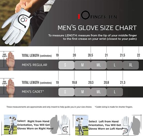 FINGER TEN Golf Gloves - Premium Soft Cabretta Leather | Tour Fit Grip, Left & Right Hand, Cadet Sizes S-XXL