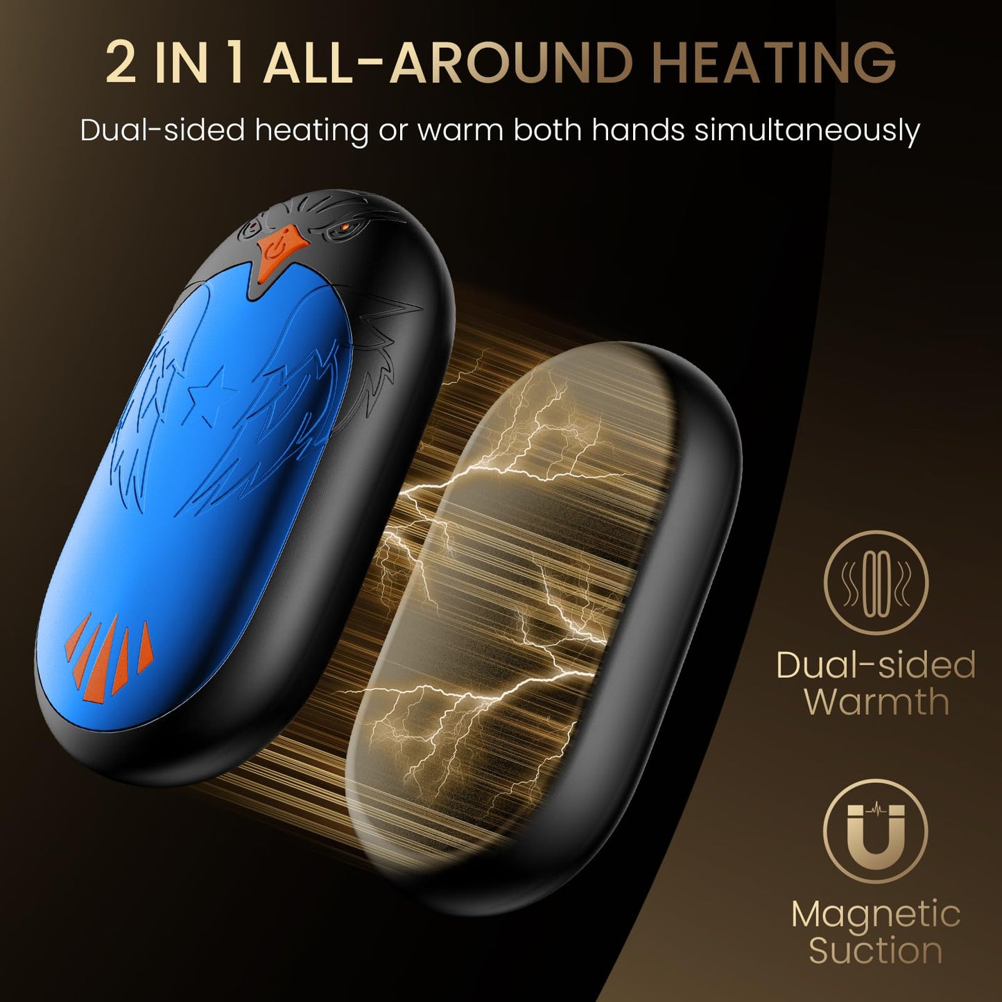Magnetic Hand Warmers Rechargeable 2 Pack, Ergonomic Electric Hand Warmer, Up to 24hrs, Pocket Size Handwarmers,Warm Gifts for Golf, Men Women