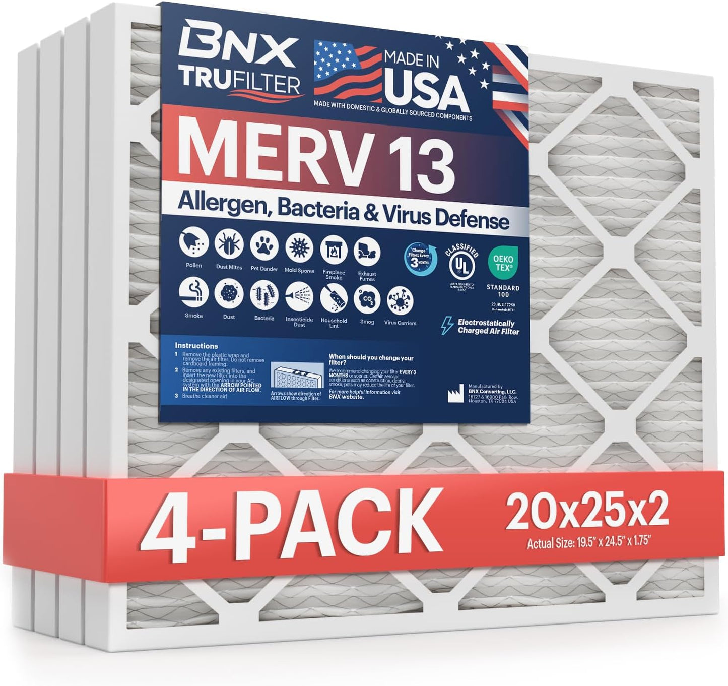 BNX TruFilter 12x12x1 MERV 8 Air Filters (6-Pack) - USA-Made Dust & Pet Defense for HVAC