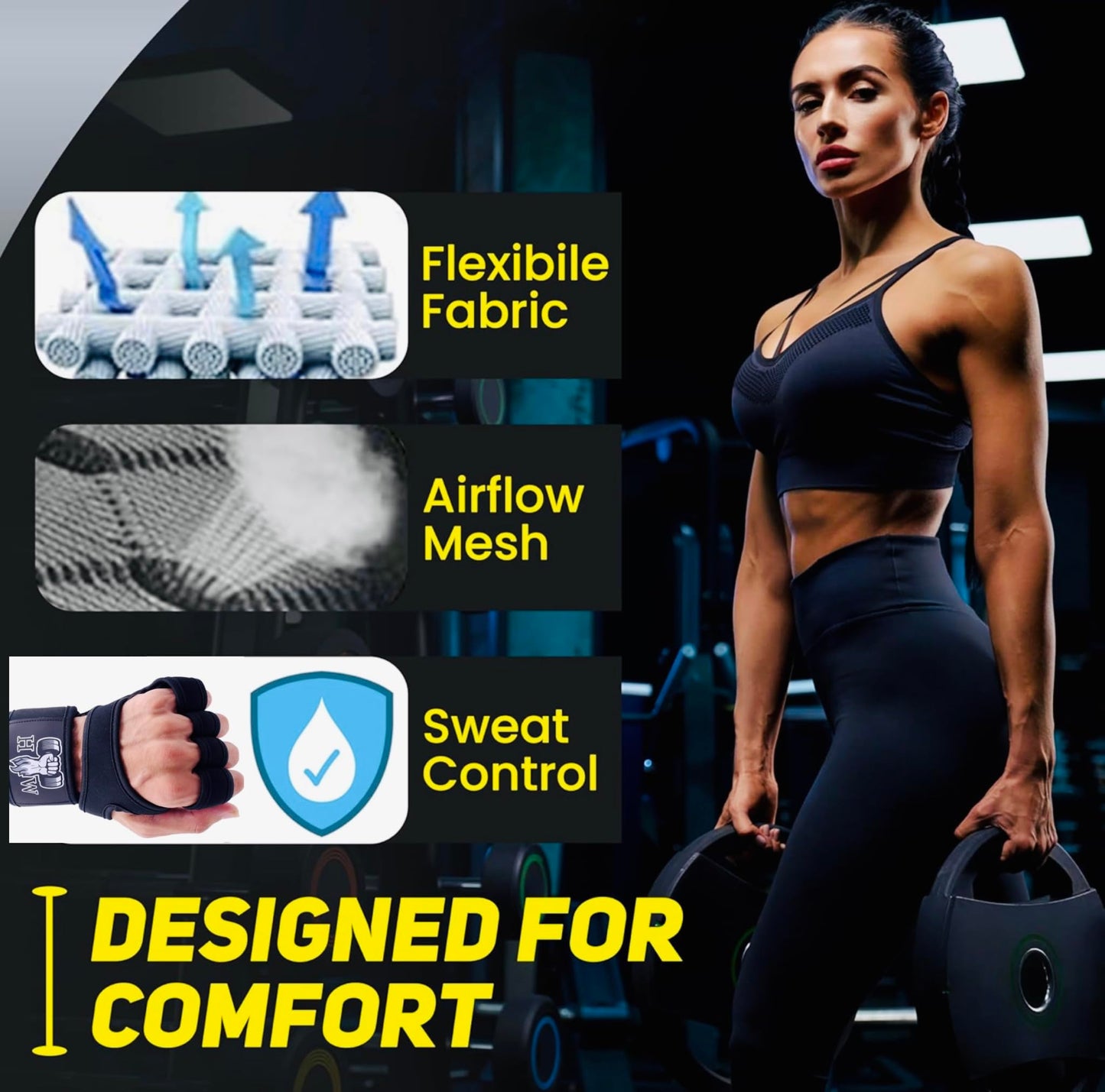 HW Weight Lifting Gloves – Built-in Wrist Wraps for Unbeatable Support in Gym, Crossfit & Strength Workouts (Men & Women) (Large)