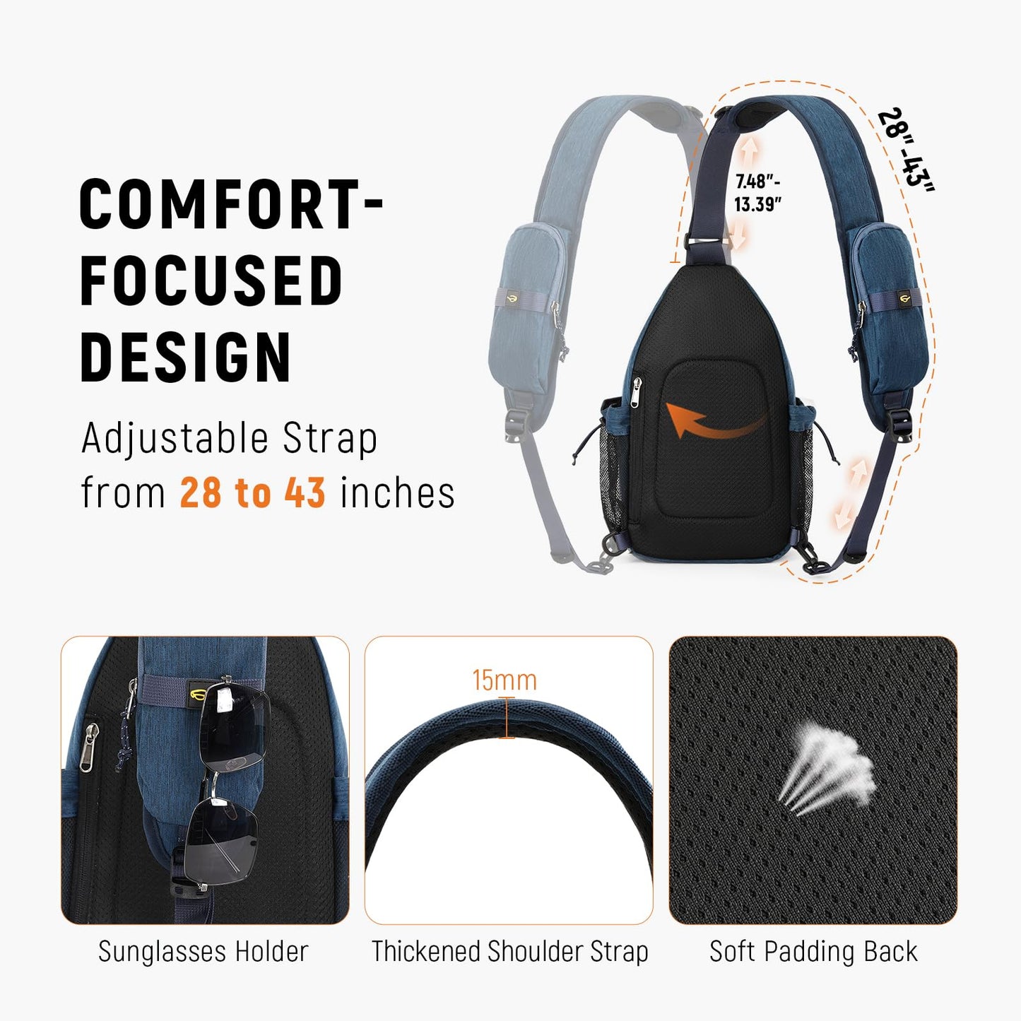 SKYSPER Sling Bag Anti-Theft Crossbody Bag RFID Travel Cross Body Shoulder Sling Backpack(Darkblue)