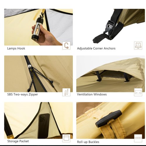 BISINNA 4 Season Tent for Backpacking Winter Tents 2 Person Lightweight Cold Weather Tents Waterproof Double Layer All Season Tent Aluminum Alloy Poles Easy Set Up for Camping, Hiking, Outdoor (Brown)