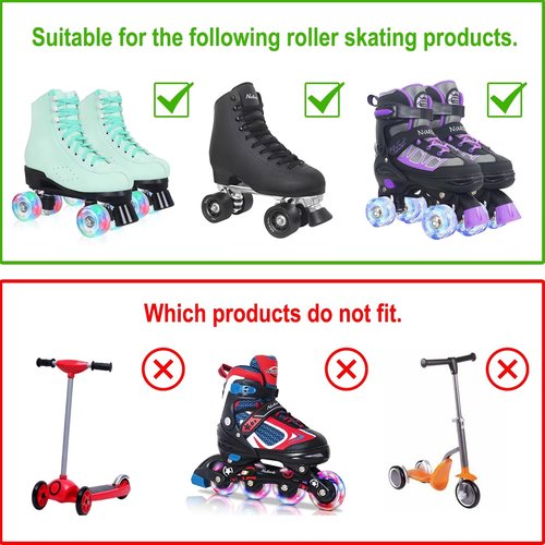Nattork 8 Pack 82A Light up Roller Skate Wheels 54 * 32mm with Bearings Installed Luminous Quad Light Up Wheels Skating Accessories For Double Row Skates Outdoor And Indoor Use (Black)