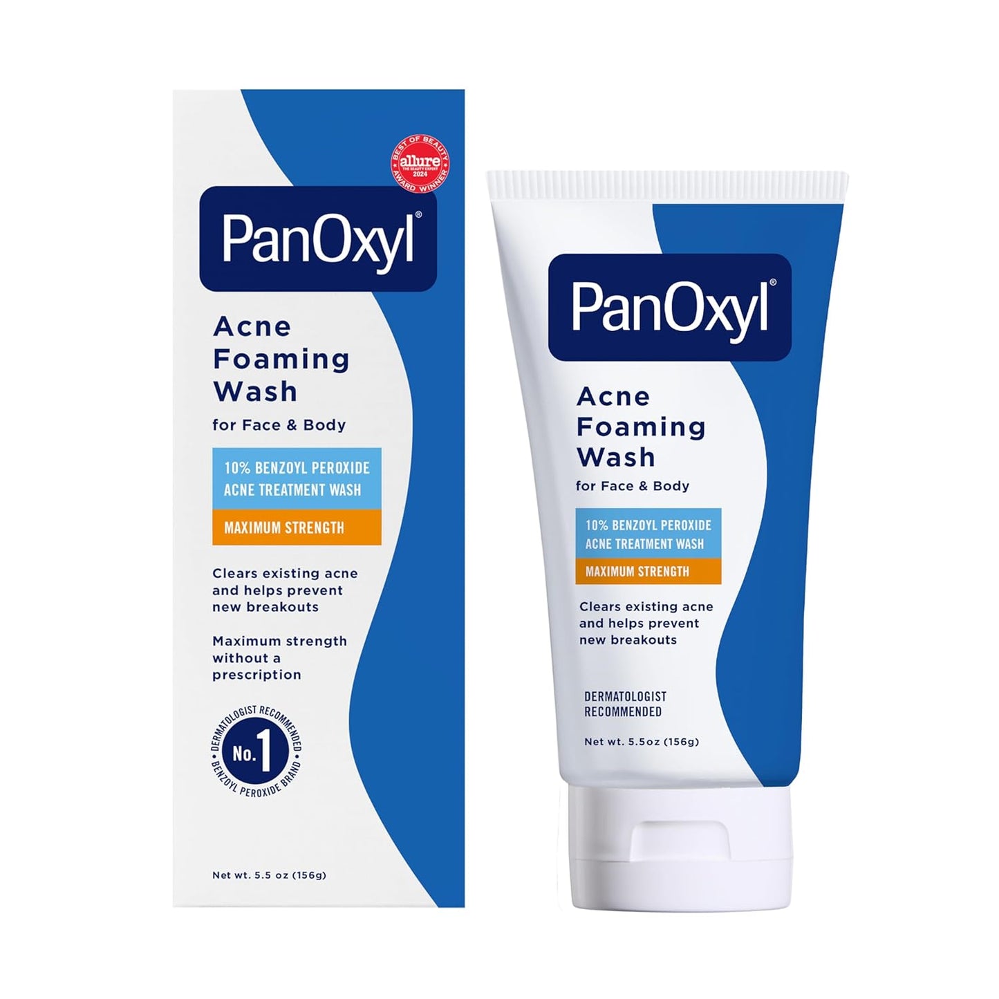 PanOxyl Acne Foaming Wash - 10% Benzoyl Peroxide Maximum Strength Cleanser | 5.5 Oz Tube for Clear Skin