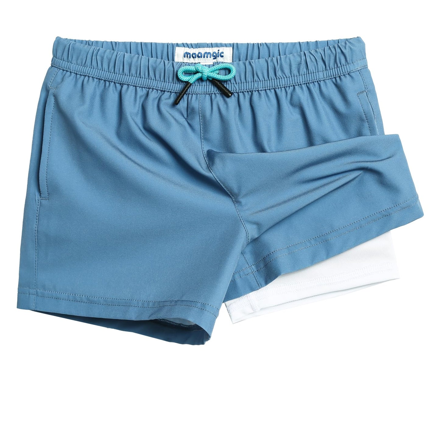 maamgic Boys Swim Trunks with Compression Liner 4-Way Stretch Quick Dry Swim Shorts Swimming Trunks Toddler Boy Haze Blue White 4T
