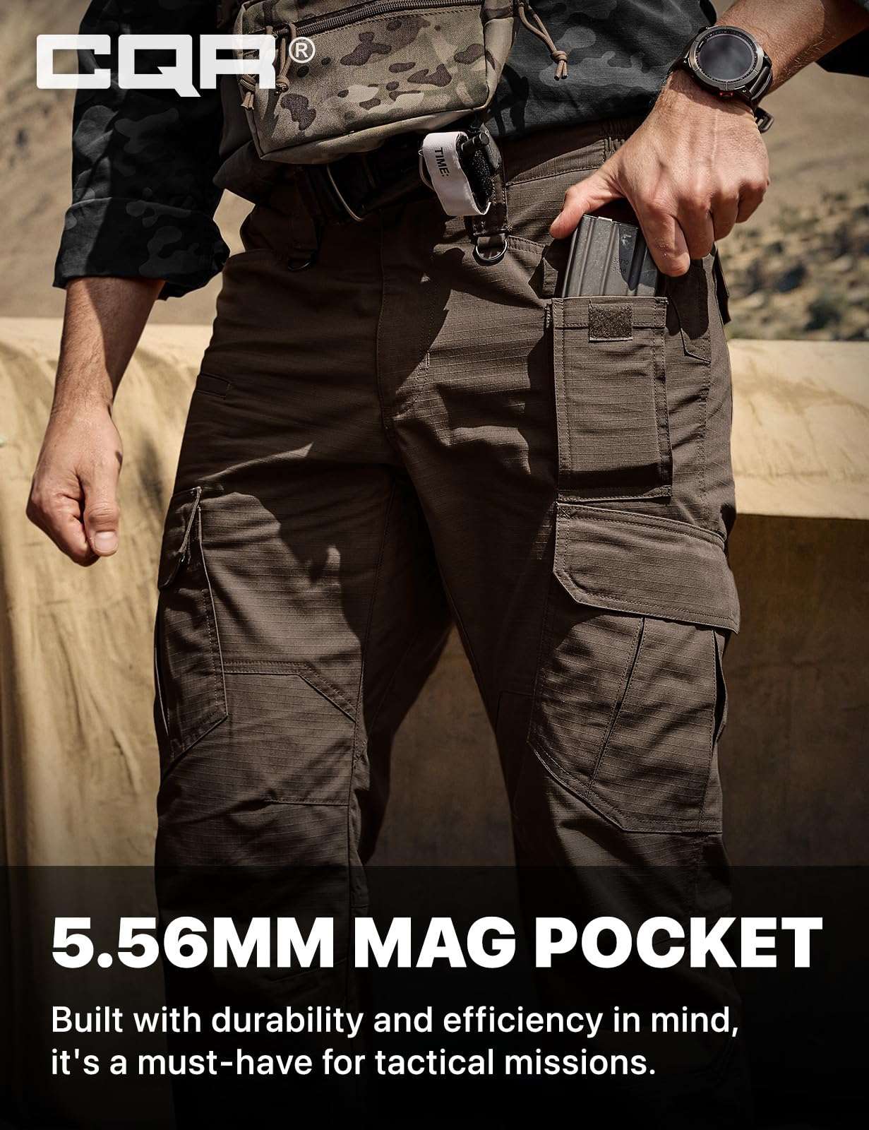 CQR Men's Tactical Pants, Water Resistant Ripstop Cargo Pants, Lightweight EDC Work Hiking Pants, Outdoor Apparel, Duratex Mag Pocket Dark Brown, 36W x 32L