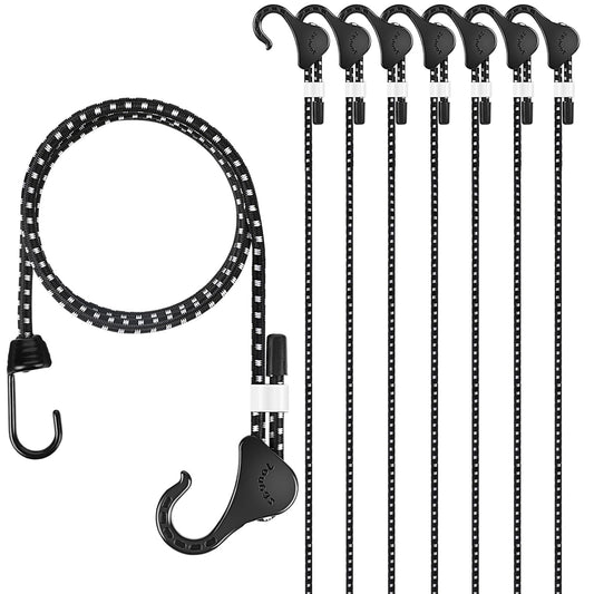 Joneaz Adjustable Bungee Cords with Hooks 48 in, 8 Pack, Heavy Duty, Natural Rubber Latex and UV Resistant