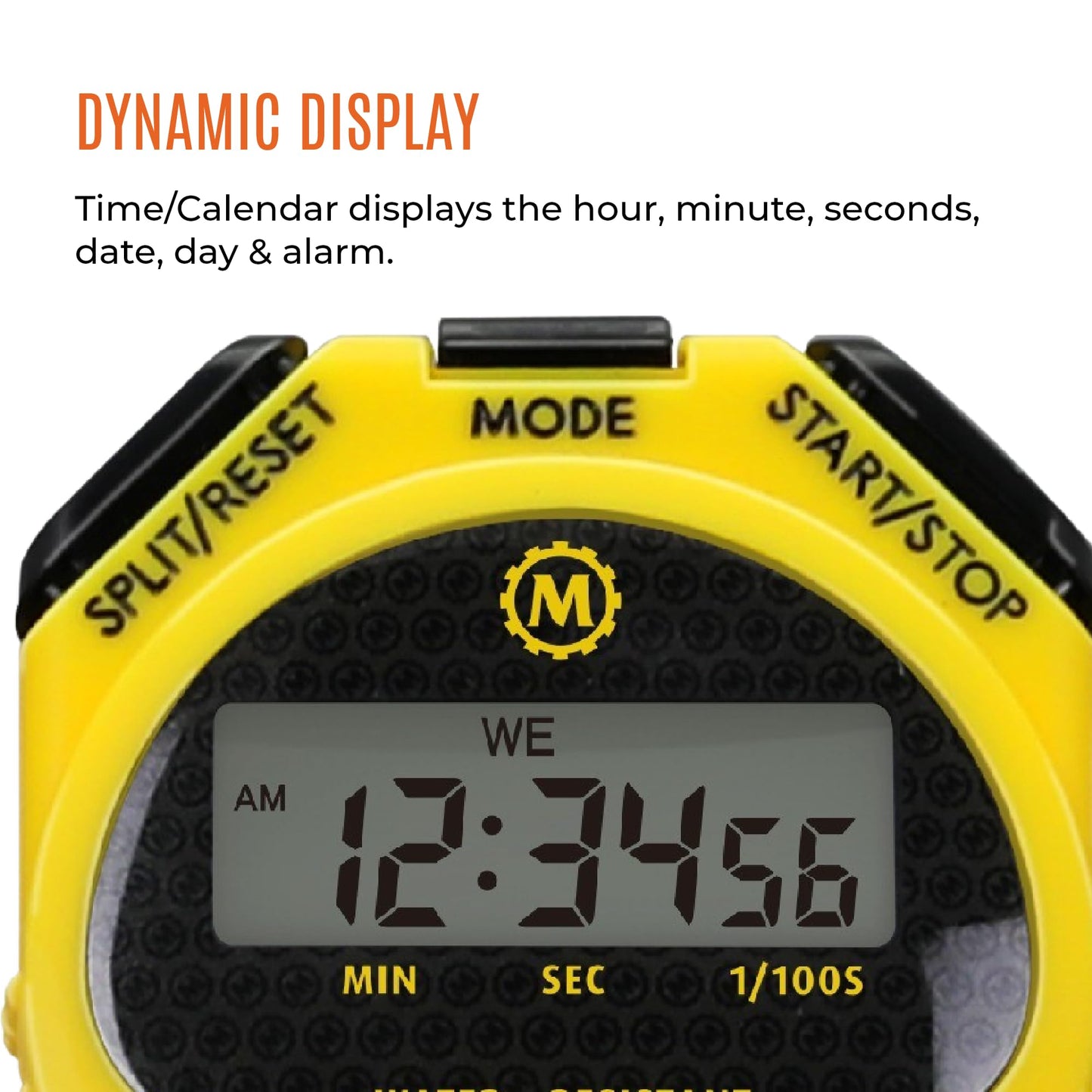 Marathon Adanac 4000 Digital Stopwatch Timer, Yellow - High Precision Accuracy to 1/100th Seconds - Water, Dust & Shock Resistant - 46” Lanyard Included
