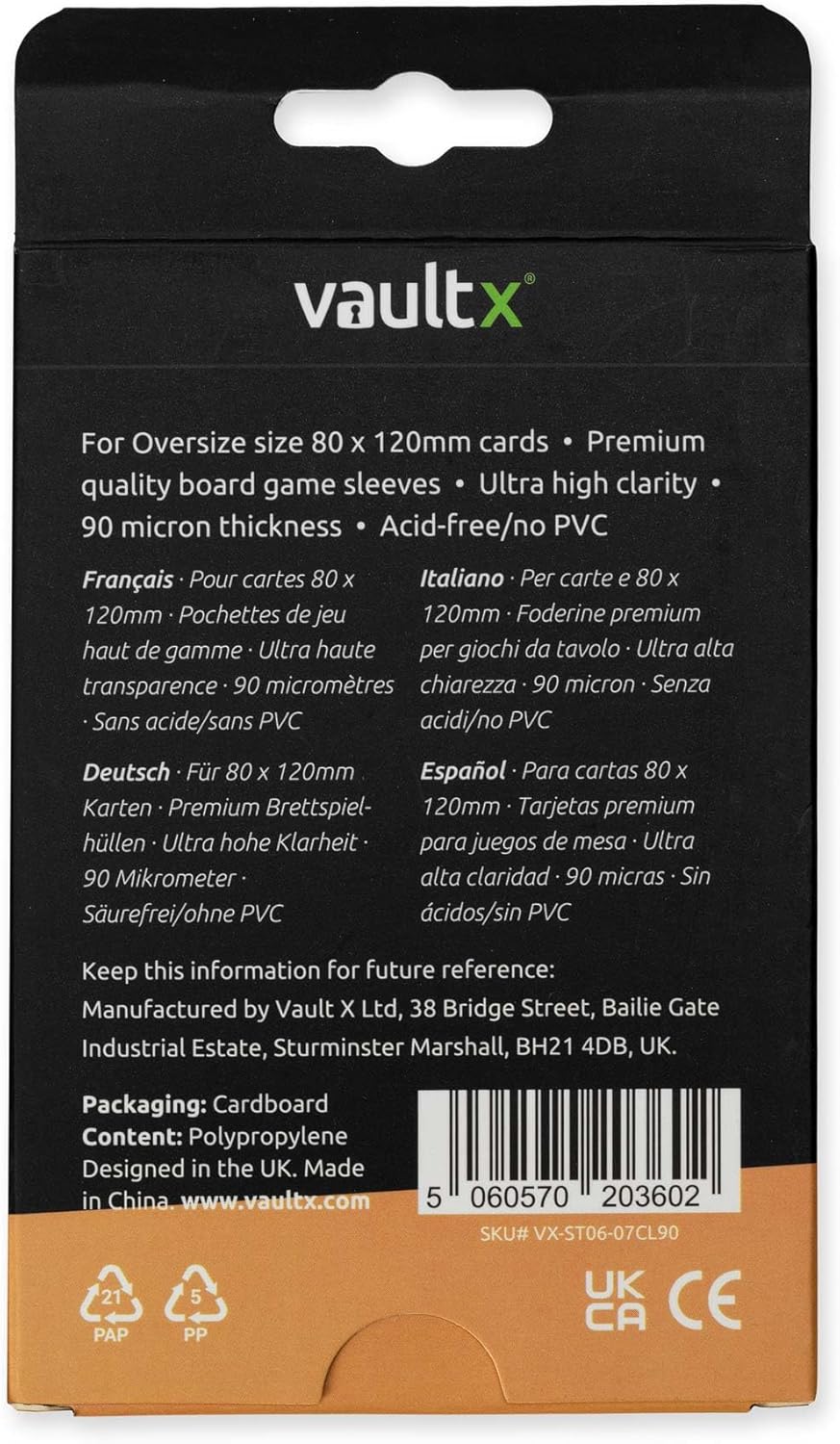Vault X Oversize Board Game Sleeves - Premium Clear Quality | 82 x 122mm (90 Pack) for Dixit