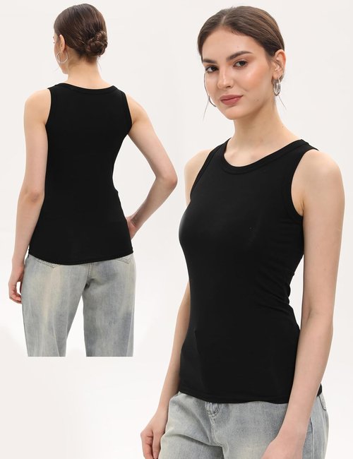 BQTQ Women's Crewneck Tank Tops - High Neck Sleeveless Slim Fit Basic Undershirts | 5 Pack