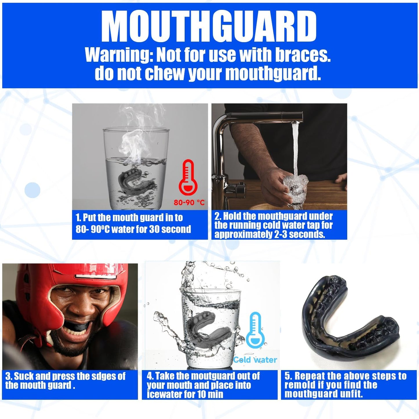 Skiennix Sports Mouth Guard - 2 Pack for Kids | Football, Basketball, Lacrosse & MMA - Includes Strap & Box