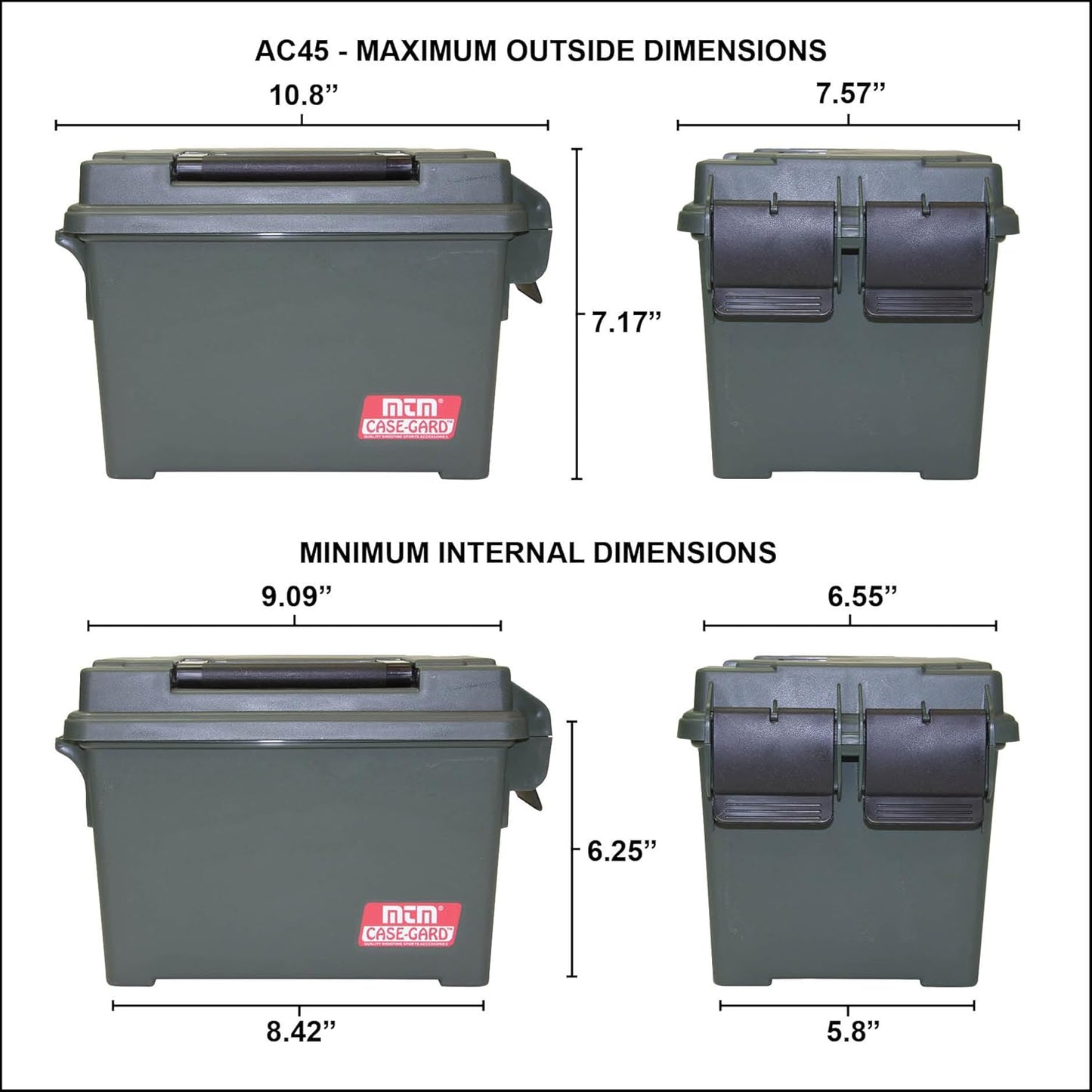 MTM AC45 Ammo Can 45-Caliber Holds 500 Round Case of 45 ACP, Heavy-Duty Dual Latching System, Rugged Polypropylene Plastic, O-Ring Seal System, Water Resistant, USA Made, Forest Green