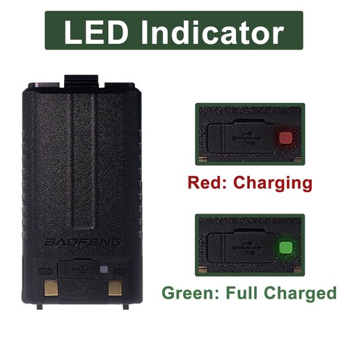 BAOFENG 2 Pack UV-5RM Battery 2500mAh Enlarge Capacity for UV-5RH Two Way Radio USB-C Charging 7.4V BL-5RH Li-ion Battery Replacement GM-5RH Walkie Talkie Accessories with Type-c Cable