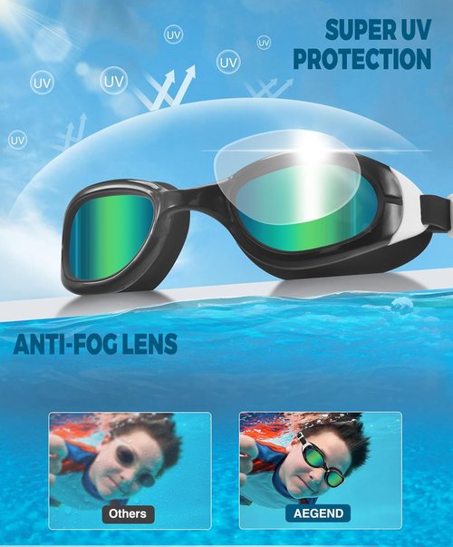 Aegend Swim Goggles - Polarized Anti-Fog UV Protection for Kids Ages 6-11 | Comfortable Fit