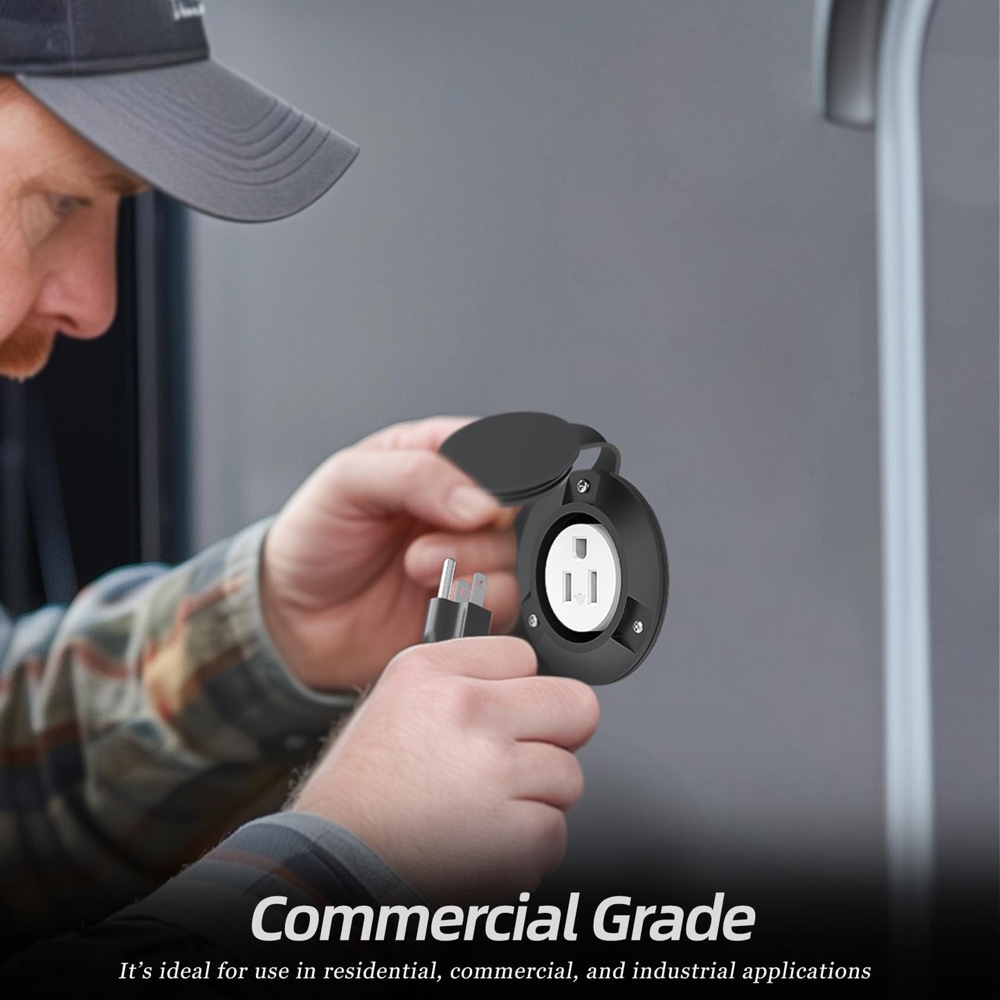 120V 15A Flanged Outlet Female Electrical Outlet with Cover NEMA 5-15R Waterproof Receptacle for RVs Marine Truck Bed Block Heater ETL Listed