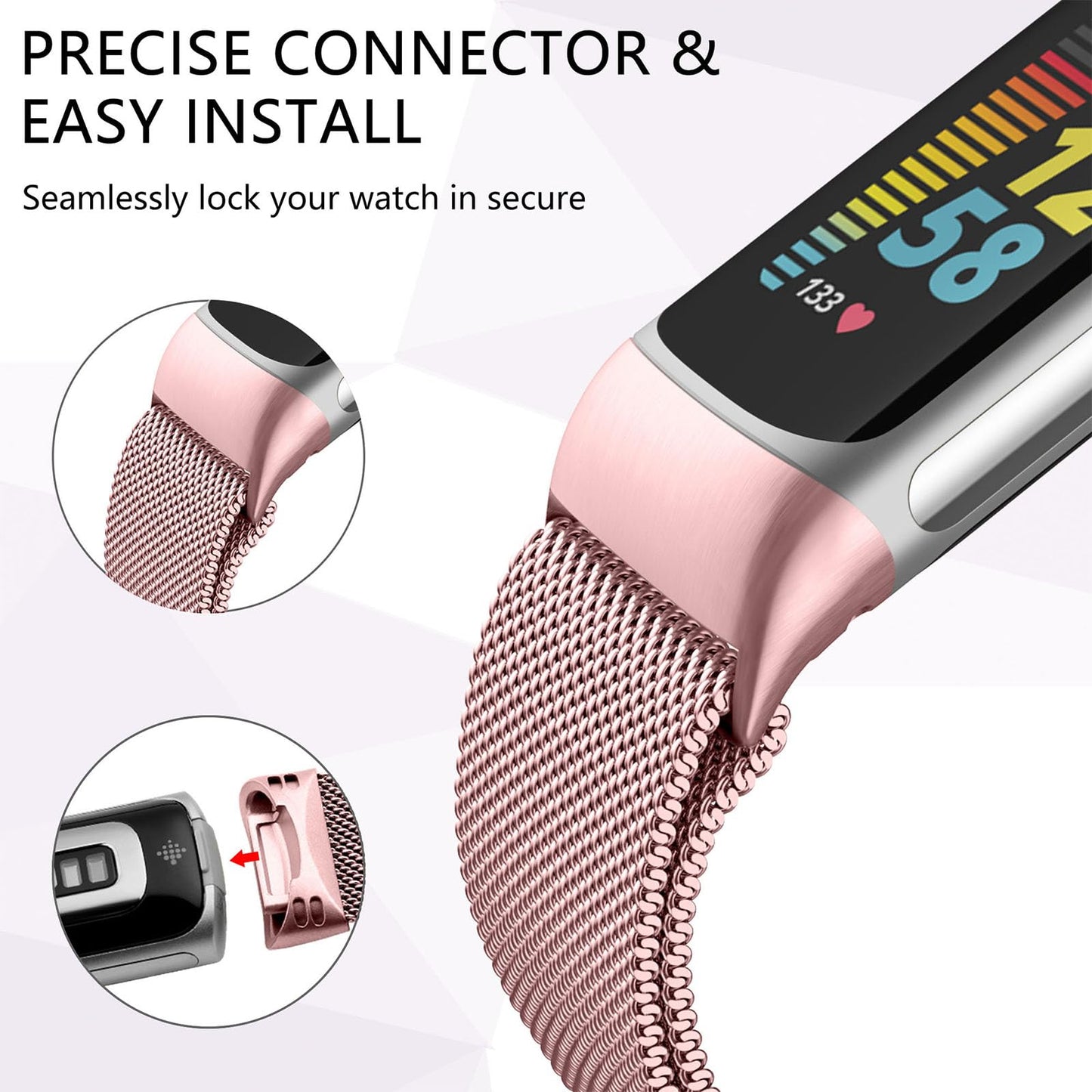 JKD Compatible with Fitbit Charge 6 /Charge 5 Bands for Women Men, Adjustable Stainless Steel Metal Mesh Loop Replacement Straps for Fitbit Charge 6/Charge 5 Advanced Activity & Fitness Trackers