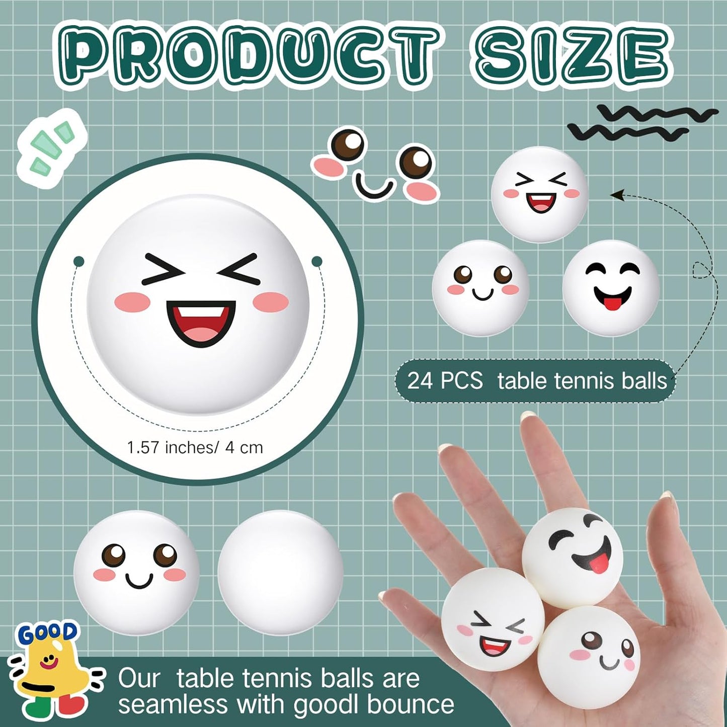 ShinyRelief 24 PCS Table Tennis Balls - Cute Emotion Faces | Fun Gift for Golfers & Players
