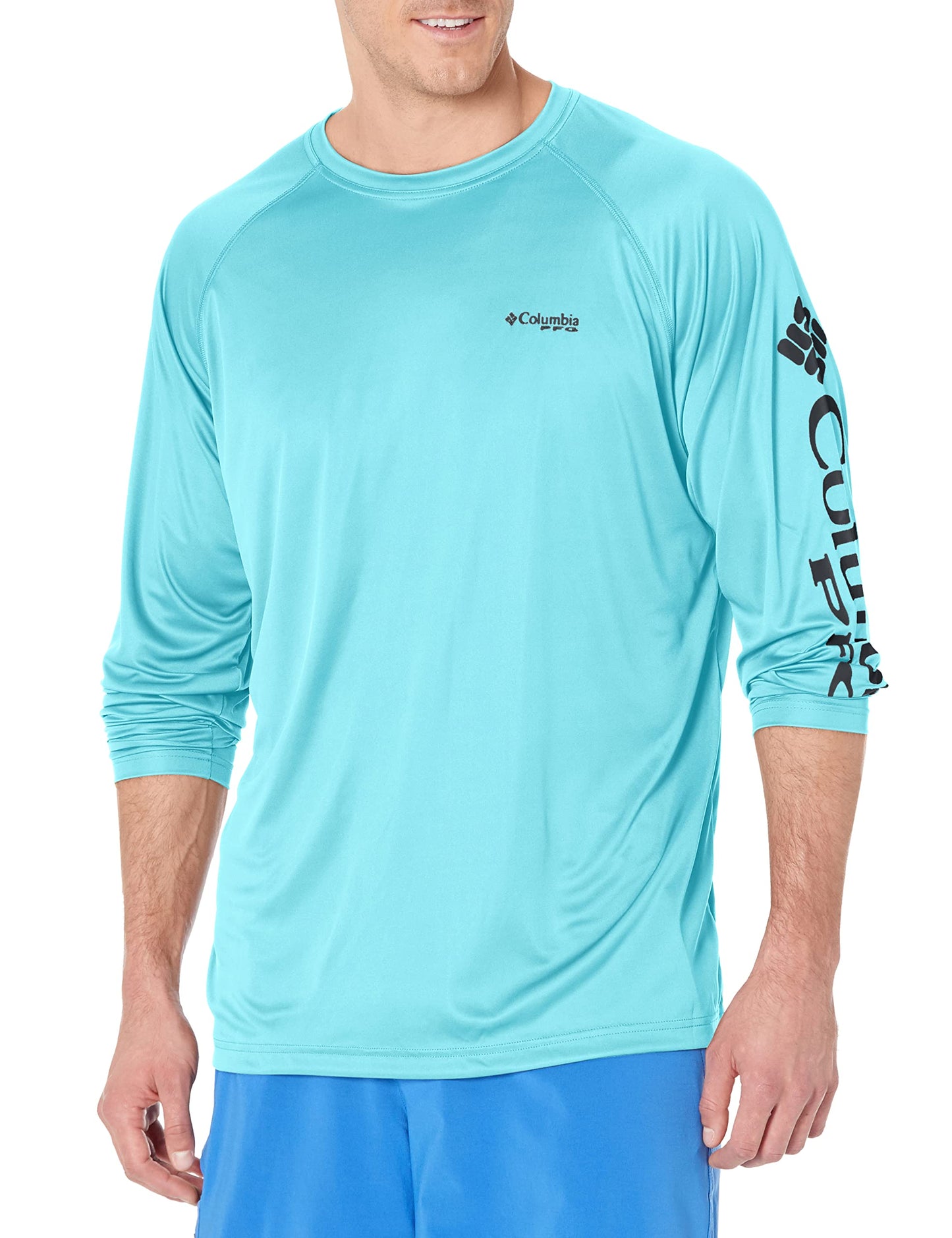 Columbia Men's PFG Terminal Tackle Long Sleeve Fishing Shirt, Gulf Stream/Black Logo, 6X