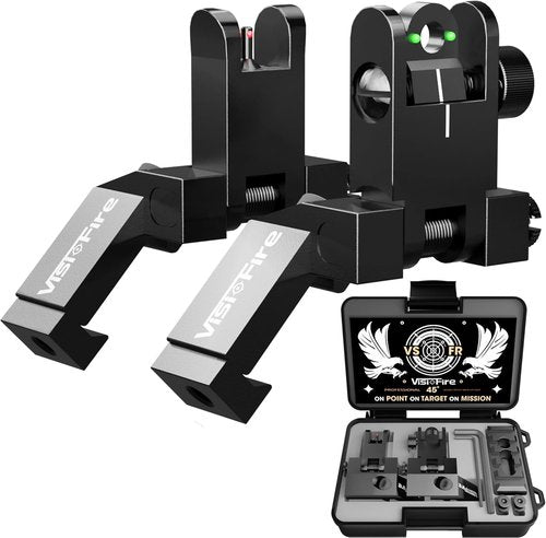 Classic 45 Degree Offset Iron Sights - Tool-Free Adjustable Flip Up Fiber Optic Sights with Red & Green Dots
