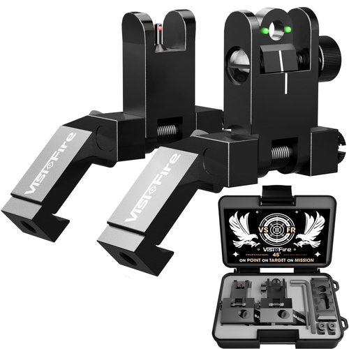 Classic 45 Degree Offset Iron Sights| Flip Up Fiber Optic Sights with Red Green Dots| Tool-Free Adjustable Back Up Canted Iron Sights Rapid Transition