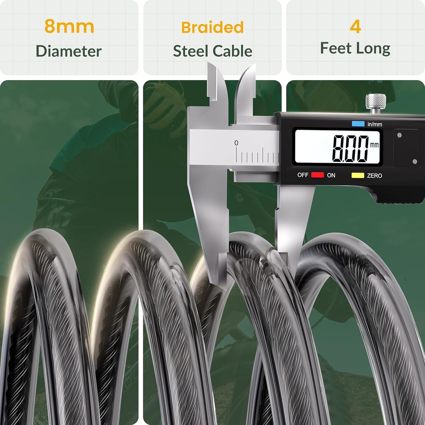 Titanker Bike Lock Cable - 4 Feet Self-Coiling Combination Lock for Kids | Black, 5/16 Inch Diameter